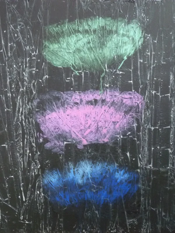 Makronky, Eva Kočí, 100 x 100 cm, olej a vosk na plátně, 28.000,-